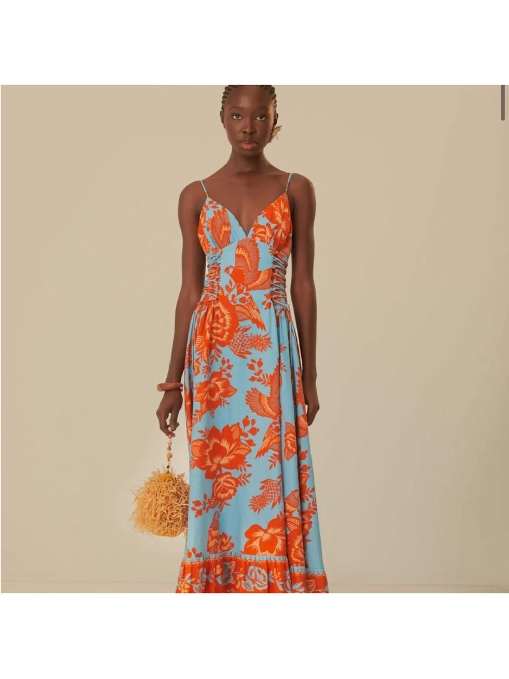 FARM Rio Blue and Orange Floral Maxi Dress XL - Picture 3 of 4